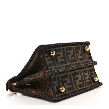 Fendi Fabric Jacquard Paillettes Vitello Seta FF 1974 Petite Peekaboo I SEE U Satchel Tobacco Moro 4 of 8