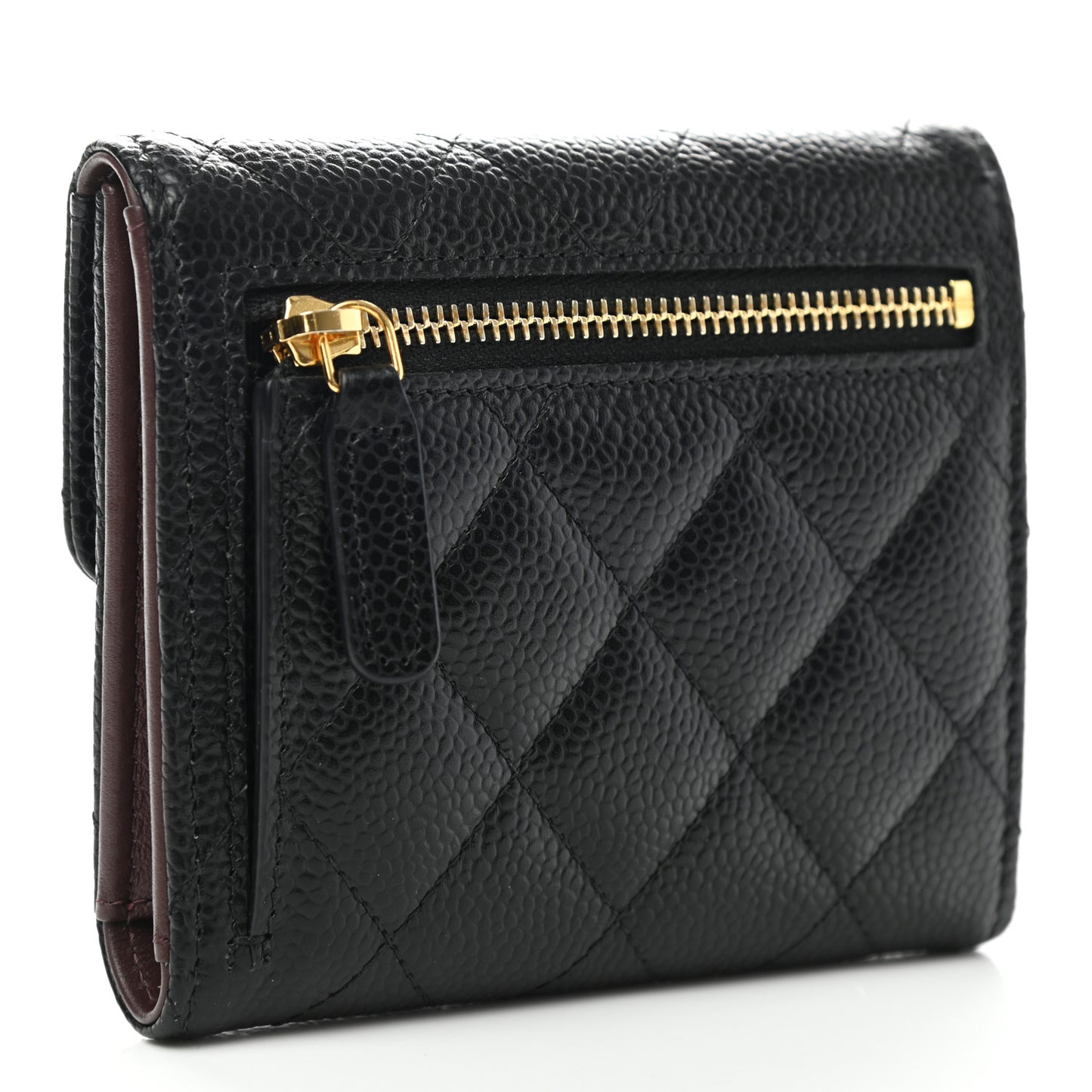 Caviar Quilted Compact Flap Wallet Black