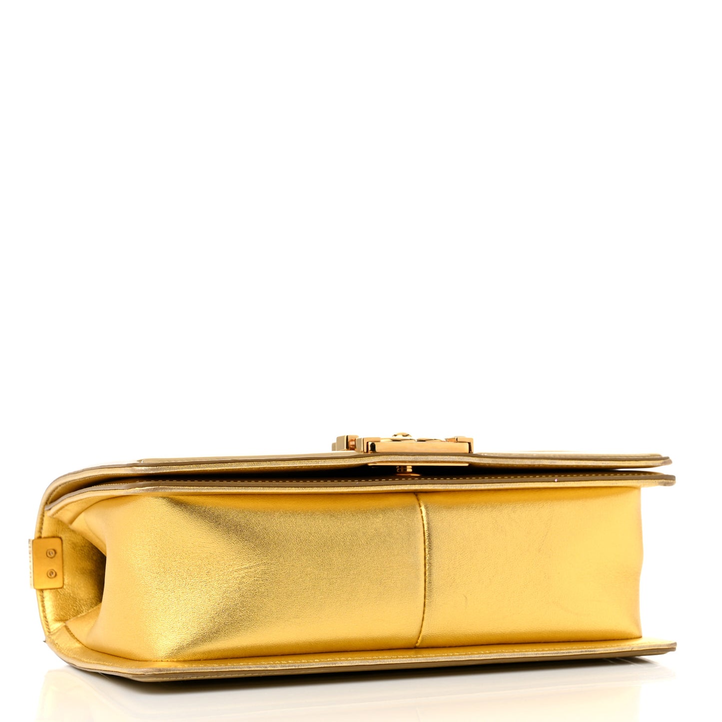 Metallic Patent Calfskin Quilted Medium Boy Flap Gold