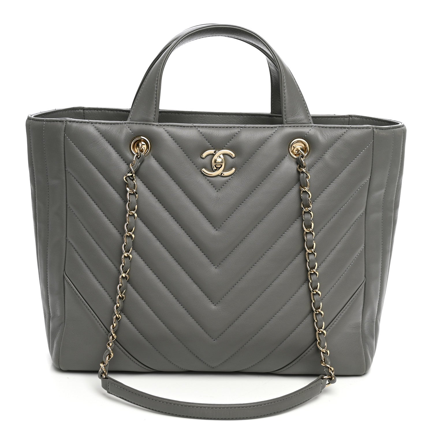 Chanel Calfskin Chevron Quilted Statement Shopping Tote Grey 2 of 21