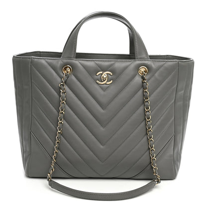 Chanel Calfskin Chevron Quilted Statement Shopping Tote Grey 2 of 21