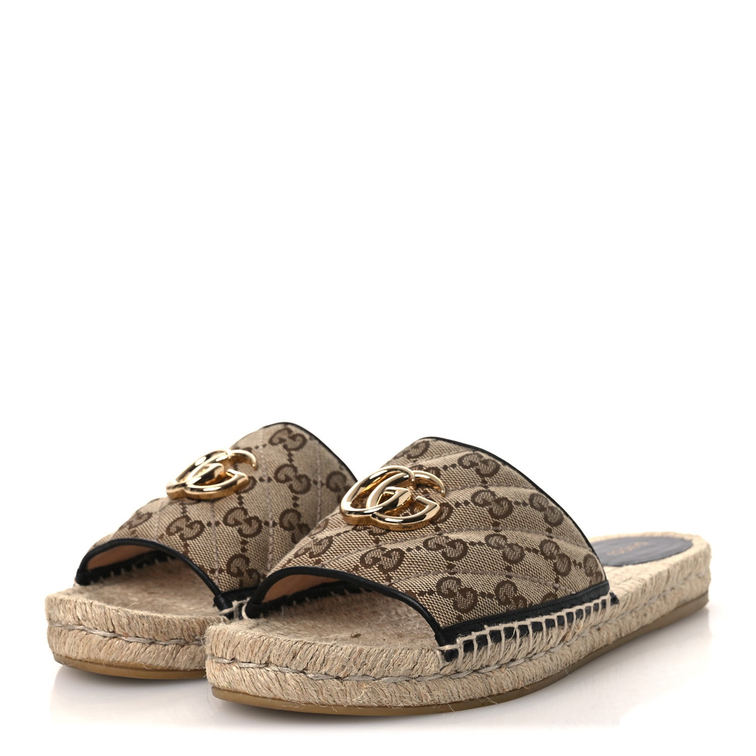 Gucci Monogram Matelasse GG Marmont Espadrille 20mm Slide Sandals 40 Beige Ebony Black 4 of 13