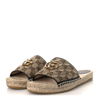 Gucci Monogram Matelasse GG Marmont Espadrille 20mm Slide Sandals 40 Beige Ebony Black 4 of 13