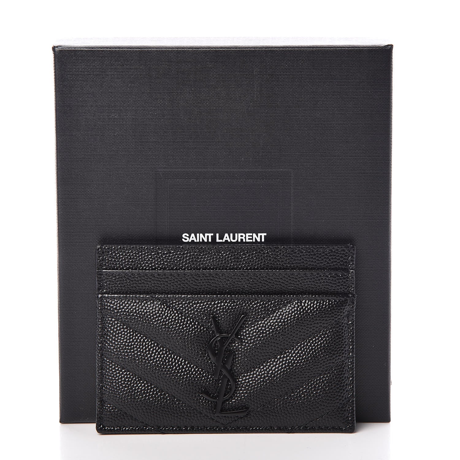 Saint Laurent Grain De Poudre Matelasse Chevron Monogram Credit Card Case Black 8 of 8
