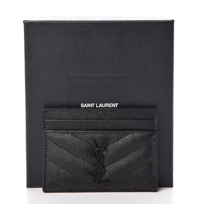 Saint Laurent Grain De Poudre Matelasse Chevron Monogram Credit Card Case Black 8 of 8