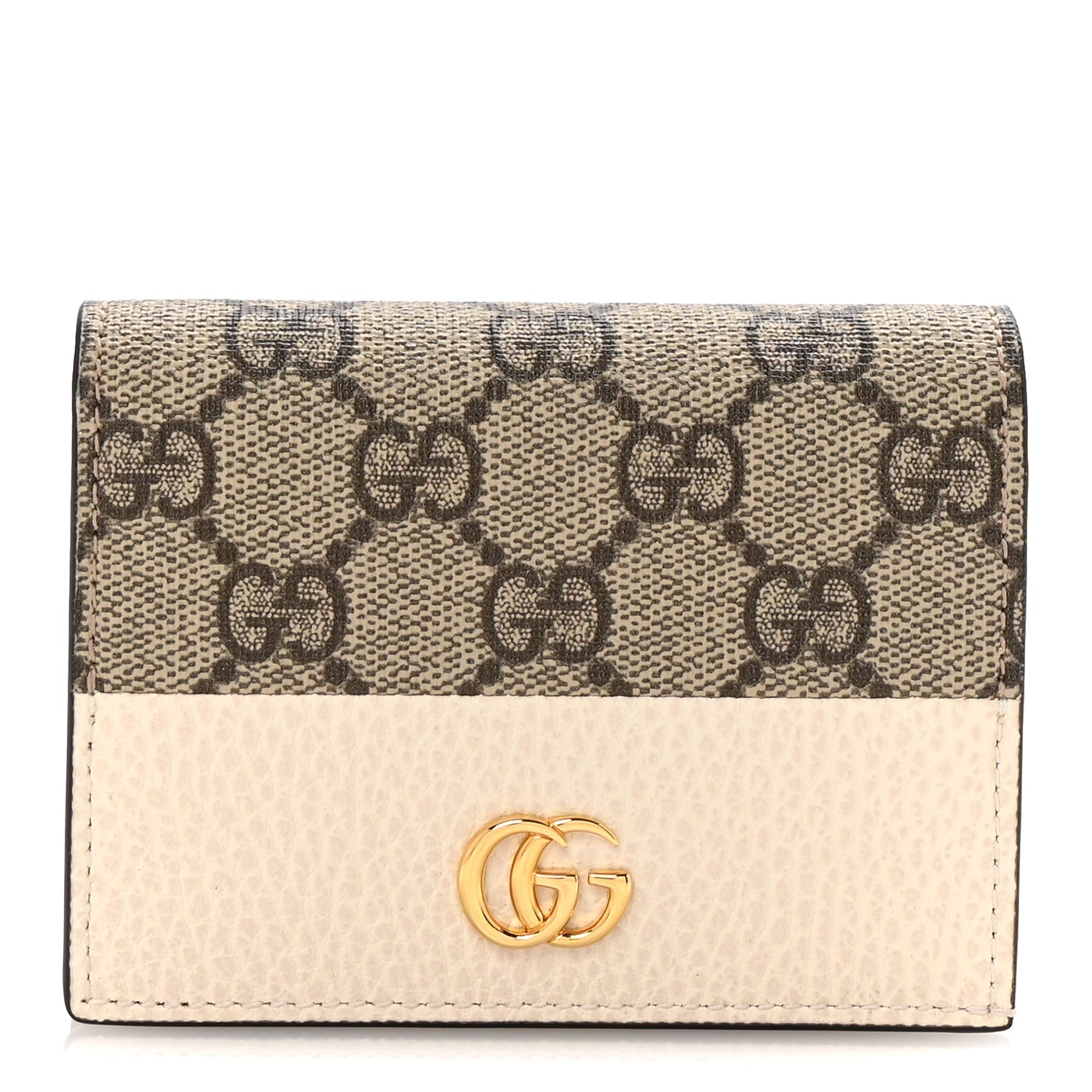 Gucci Dollar Calfskin GG Supreme Monogram GG Marmont Card Case Mystic White Beige Ebony 1 of 8