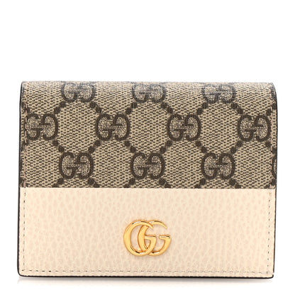 Gucci Dollar Calfskin GG Supreme Monogram GG Marmont Card Case Mystic White Beige Ebony 1 of 8