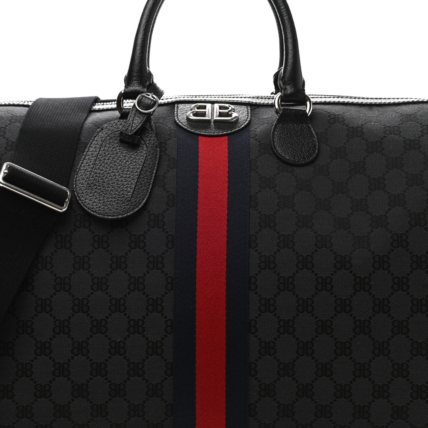 X BALENCIAGA BB Monogram Web Medium Ophidia Carry-On Duffle Bag Black
