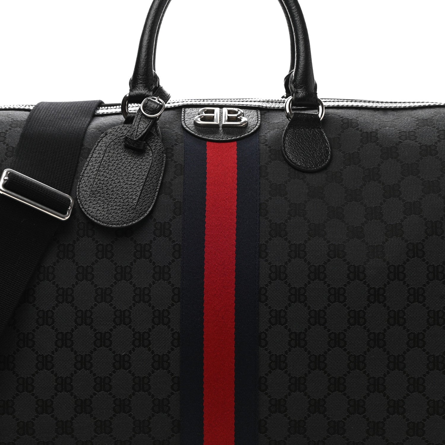 Gucci X BALENCIAGA BB Monogram Web Medium Ophidia Carry-On Duffle Bag Black 7 of 9