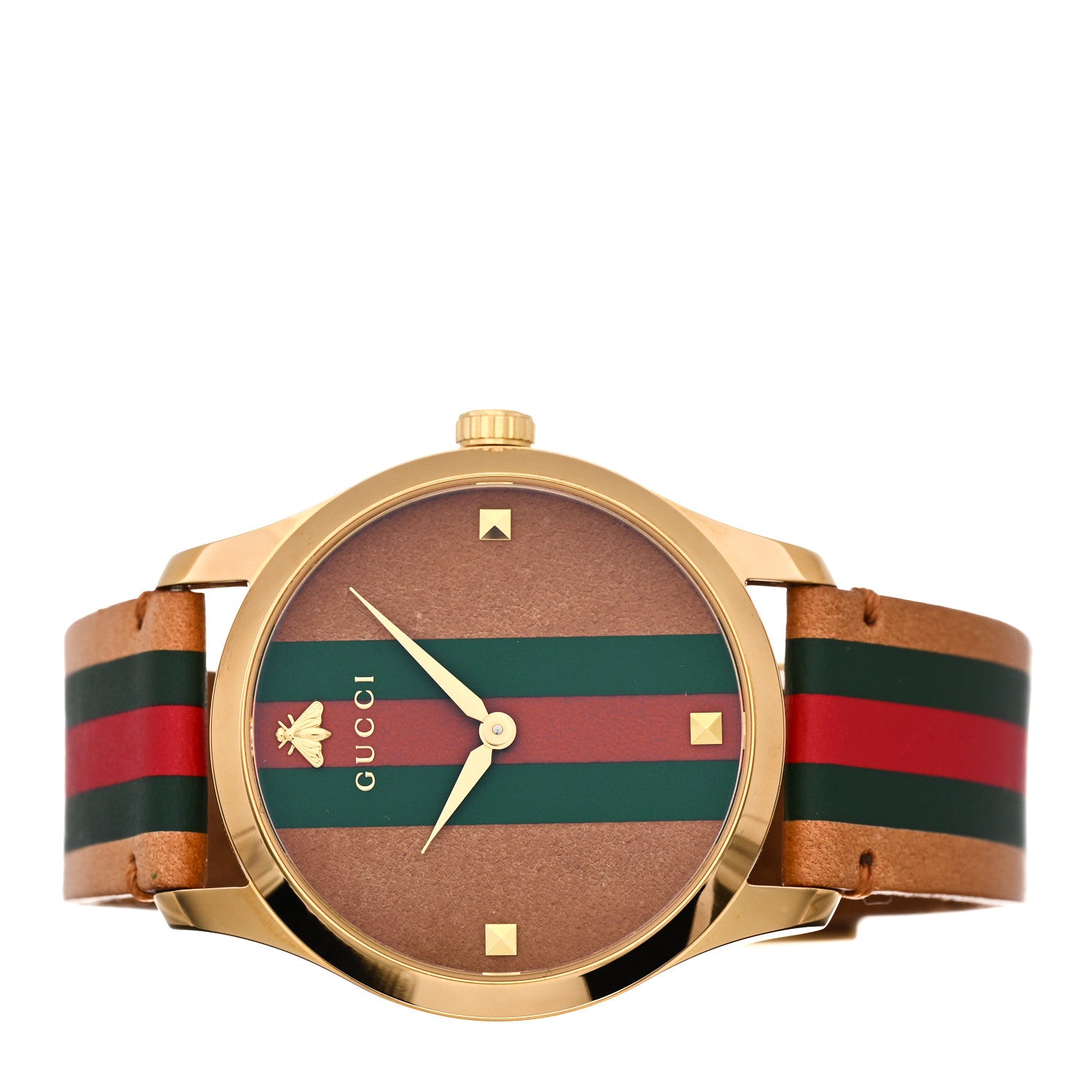 Gucci Stainless Steel Calfskin 38mm G-Timeless Stripe Web Quartz Watch Brown 2 of 4