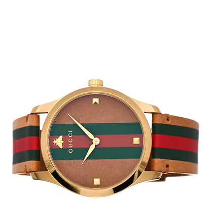 Gucci Stainless Steel Calfskin 38mm G-Timeless Stripe Web Quartz Watch Brown 2 of 4