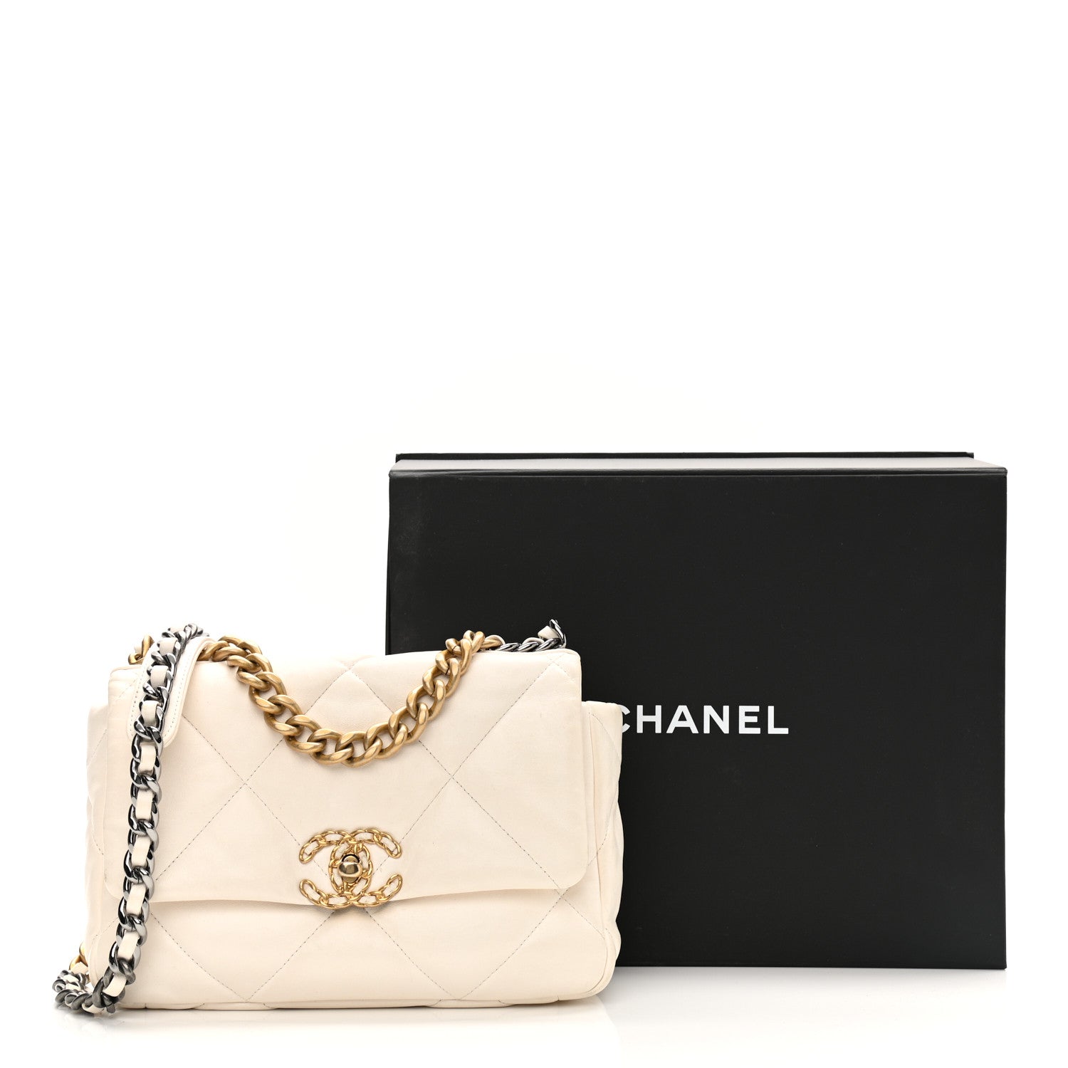 Chanel Lambskin Quilted Medium Chanel 19 Flap White 19 of 19