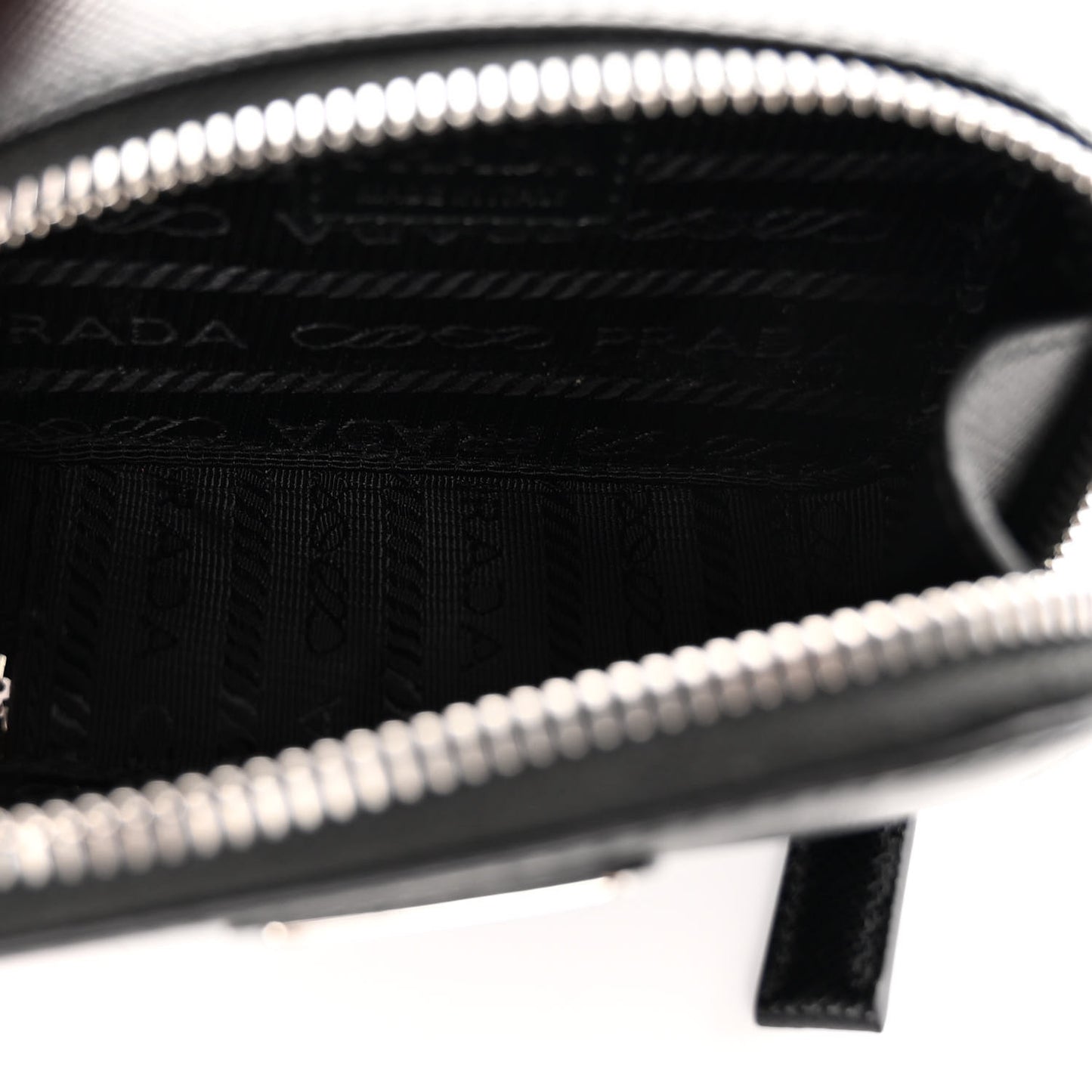 Saffiano Travel Metal Triangle Logo Mini Pouch Shoulder Bag Black