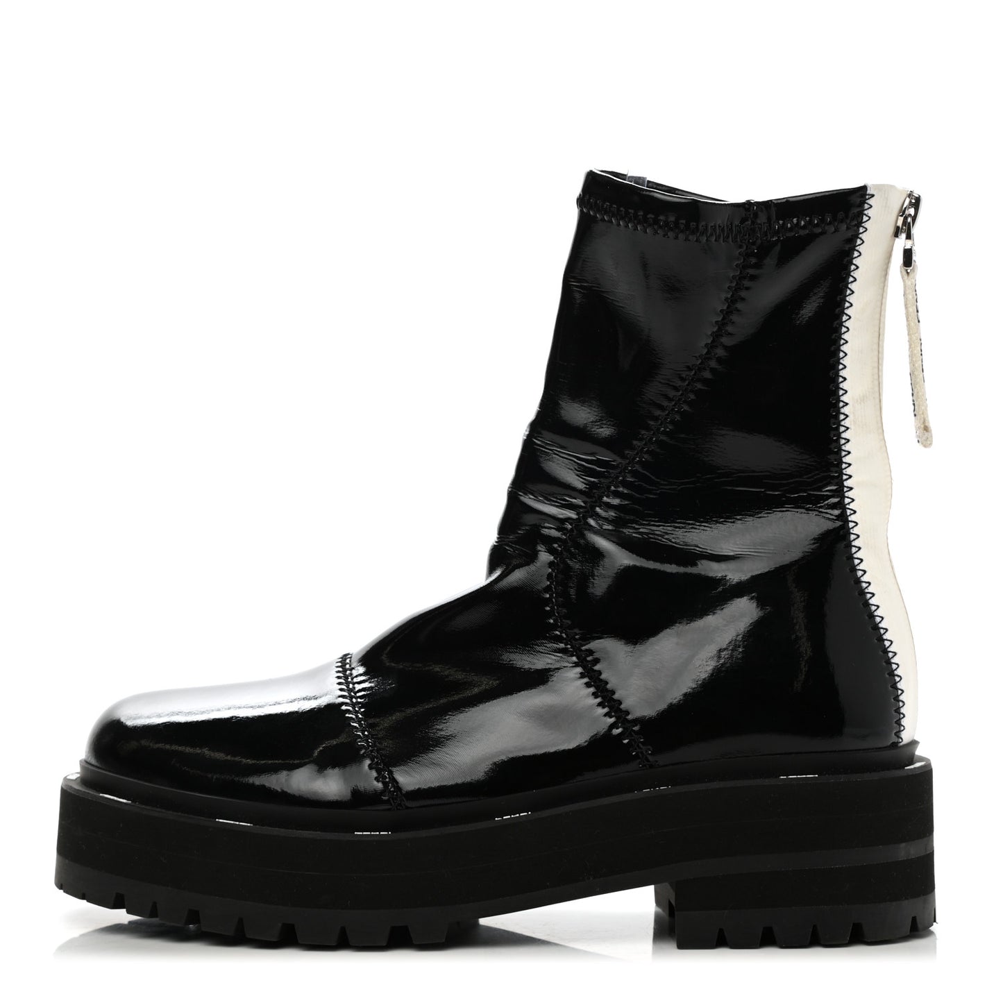 Shiny Stretch Nylon Platform Zip Biker Boots 36 Black