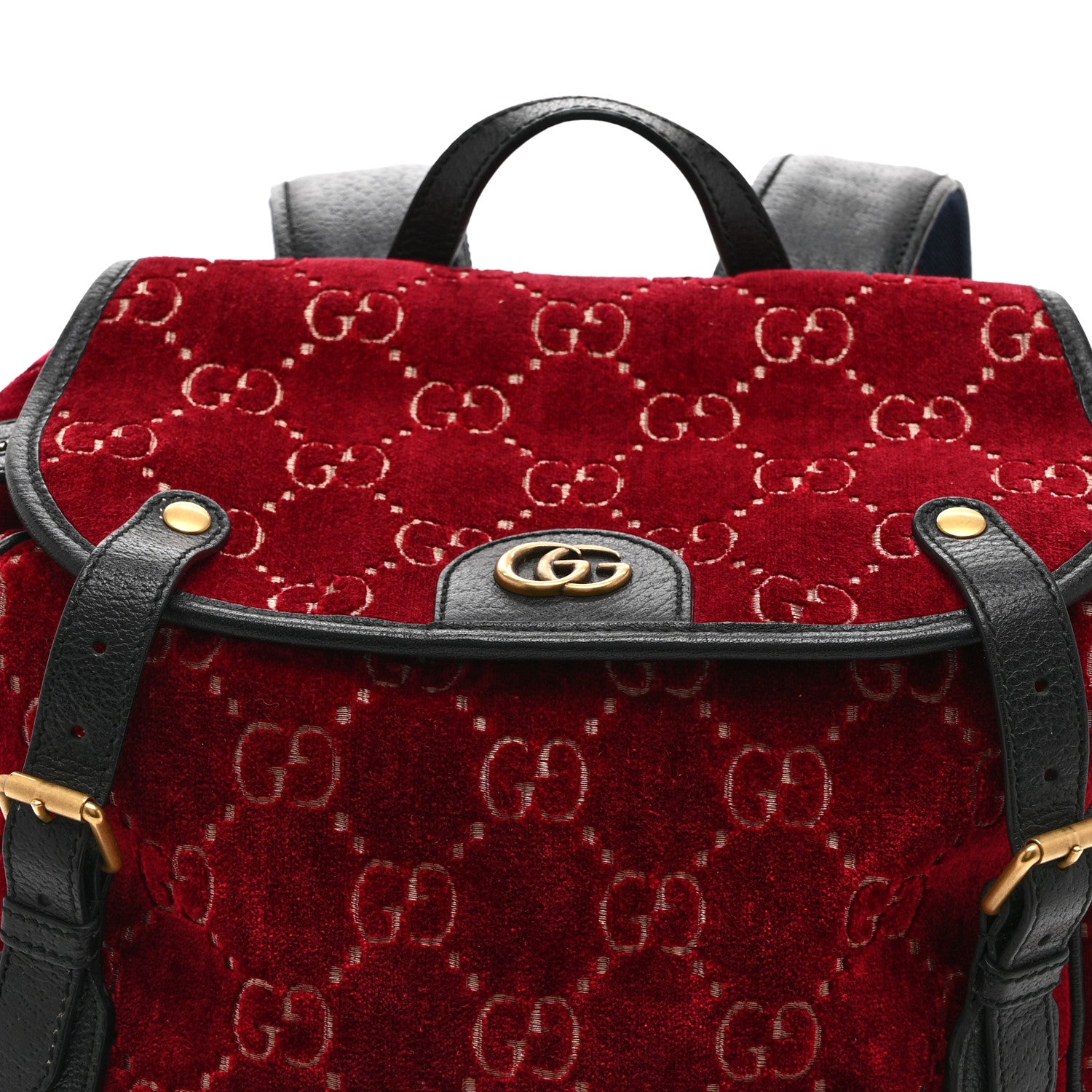 Gucci Velvet GG Monogram Textured Calfskin Web Small Double Buckle Backpack Red Cipria Black 9 of 11
