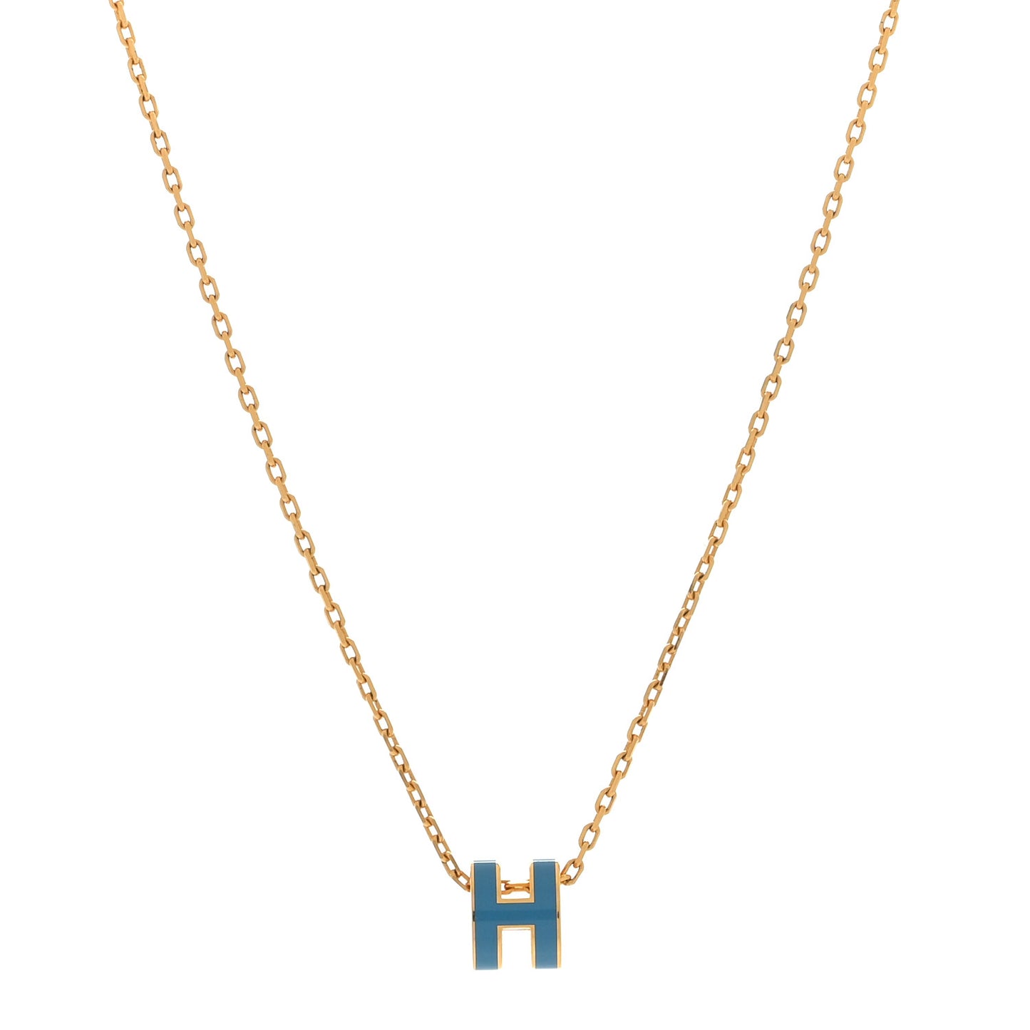 Lacquered Gold Mini Pop H Pendant Necklace Bleu Jean