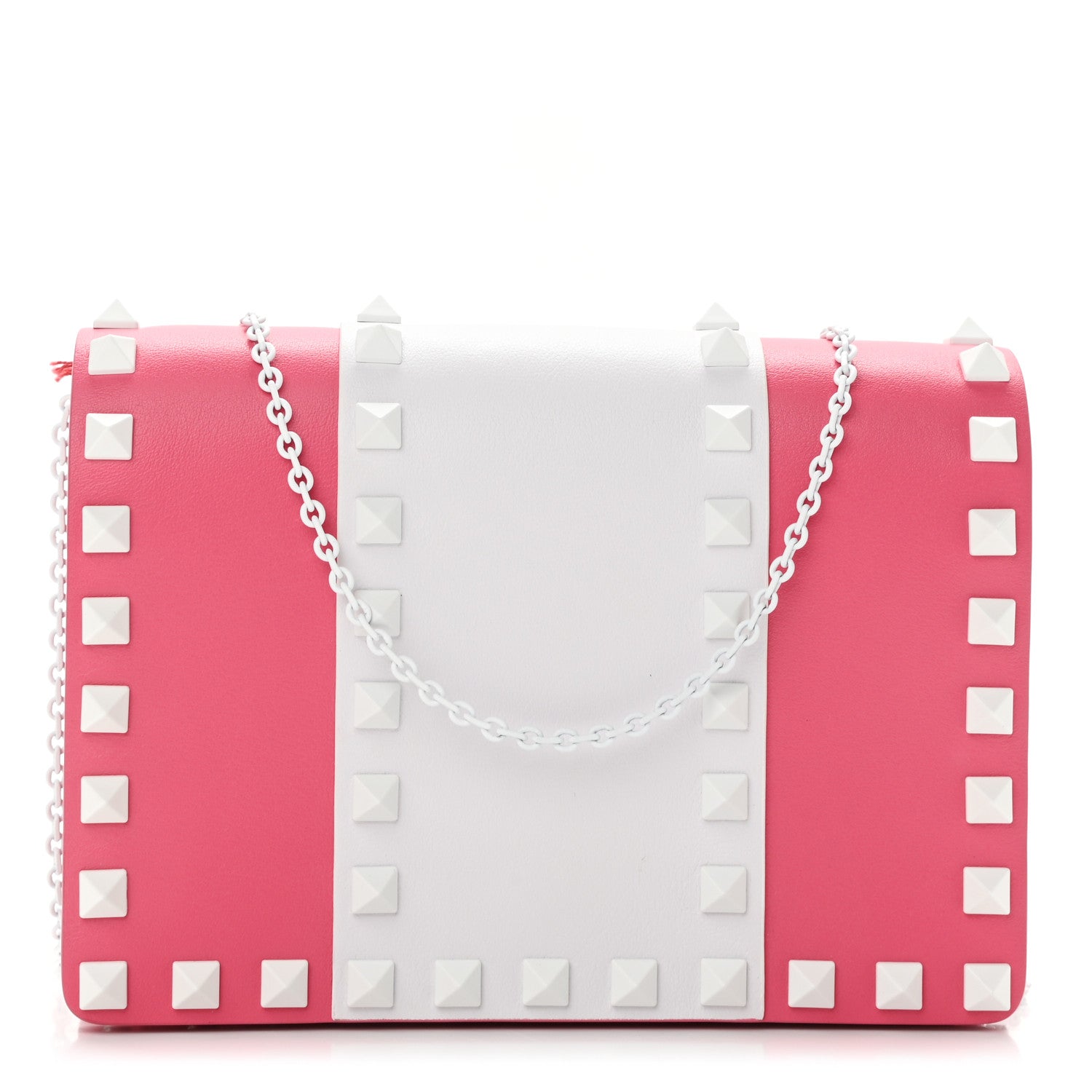 Valentino Garavani Vitello Colorblock Free Rockstud Wallet on Chain Shadow Pink Optic White 1 of 11