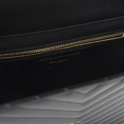 Saint Laurent Grain De Poudre Matelasse Chevron Large Monogram Satchel Black 7 of 8