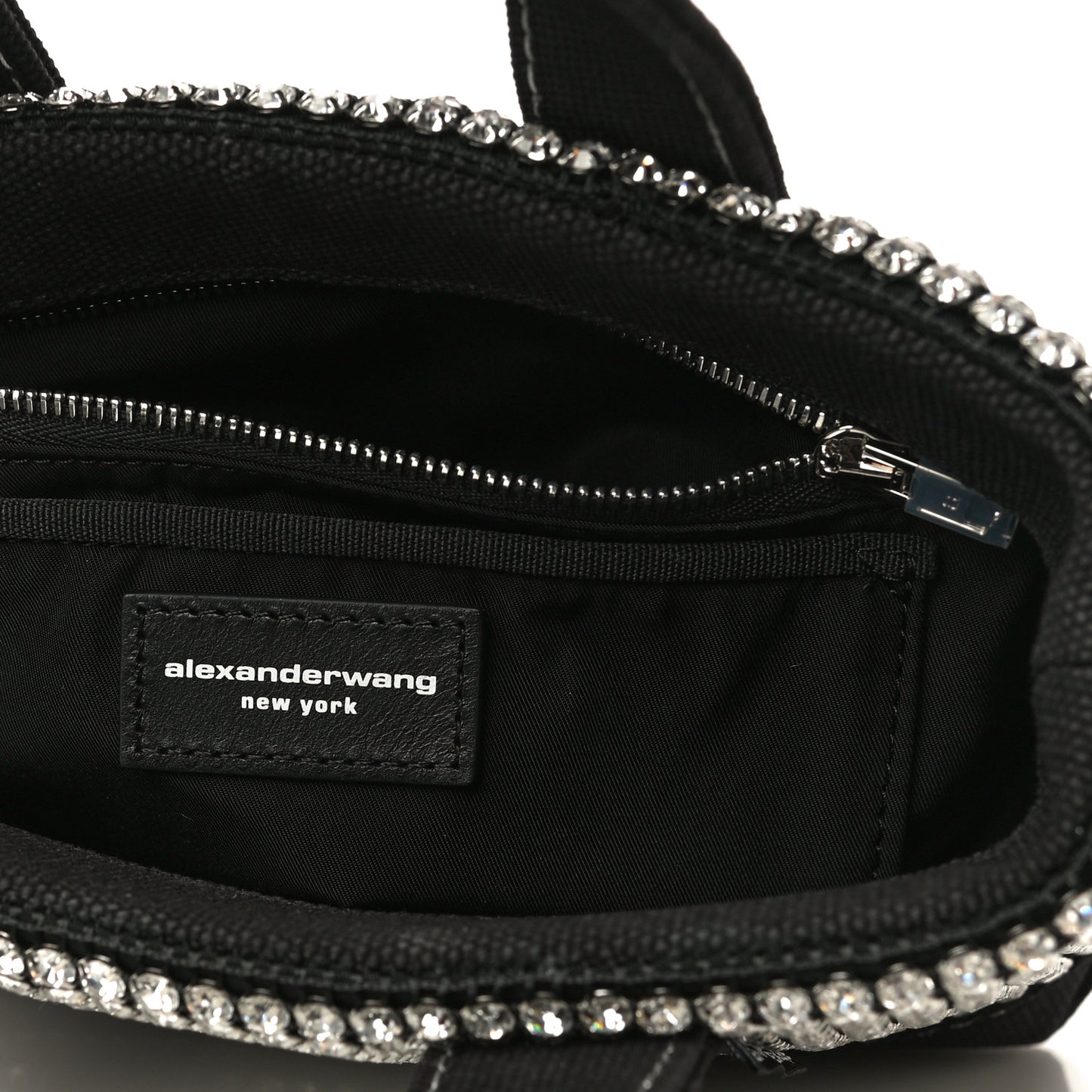 Mesh Crystal Rhinestone Mini Cruiser Tote Black Silver