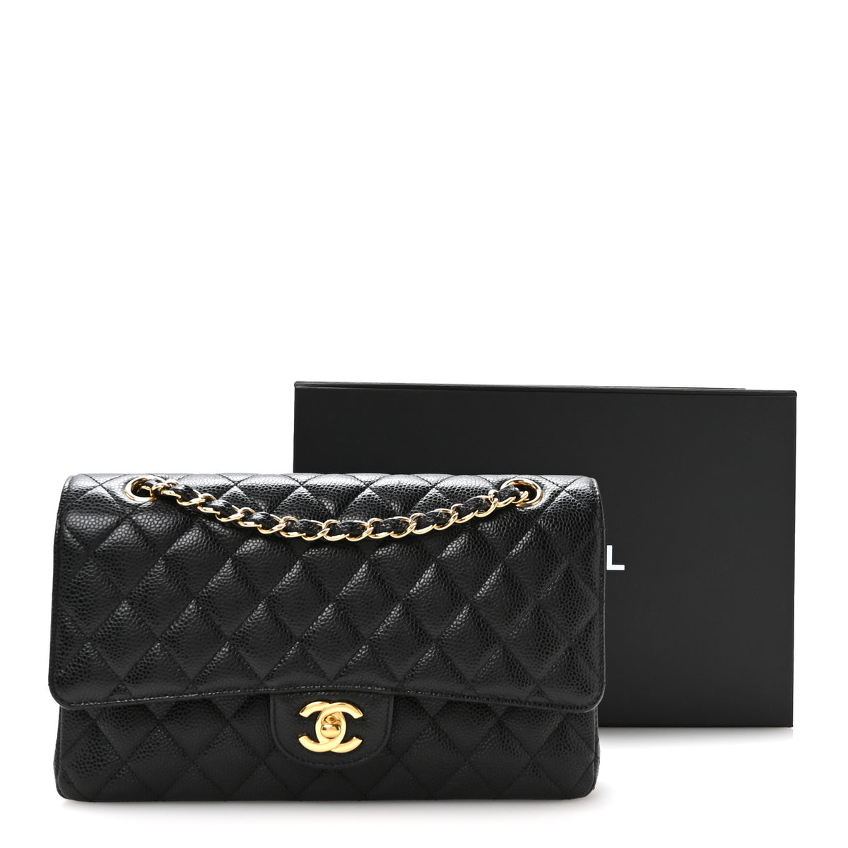 Caviar Quilted Medium Double Flap Black