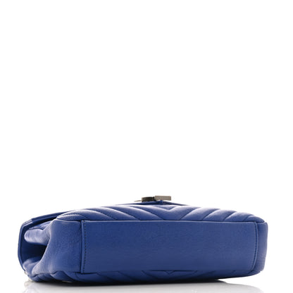 Saint Laurent Sheepskin Matelasse Chevron Monogram Medium College Bag Royal Blue 4 of 8