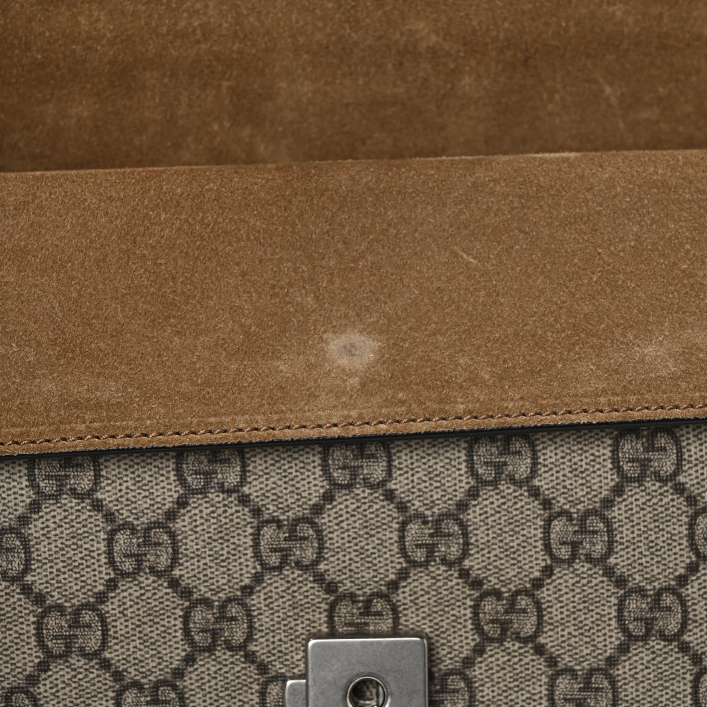 GG Supreme Monogram Suede Crystal Small Dionysus Shoulder Bag Beige Ebony Taupe