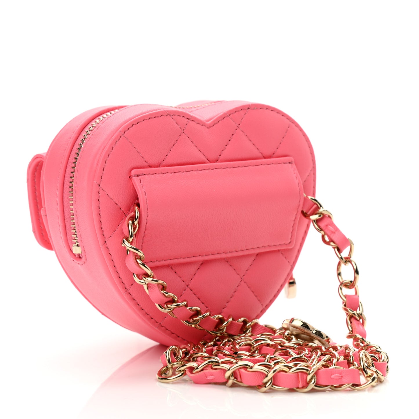 Lambskin Quilted CC In Love Heart Waist Belt Bag With Chain Pink