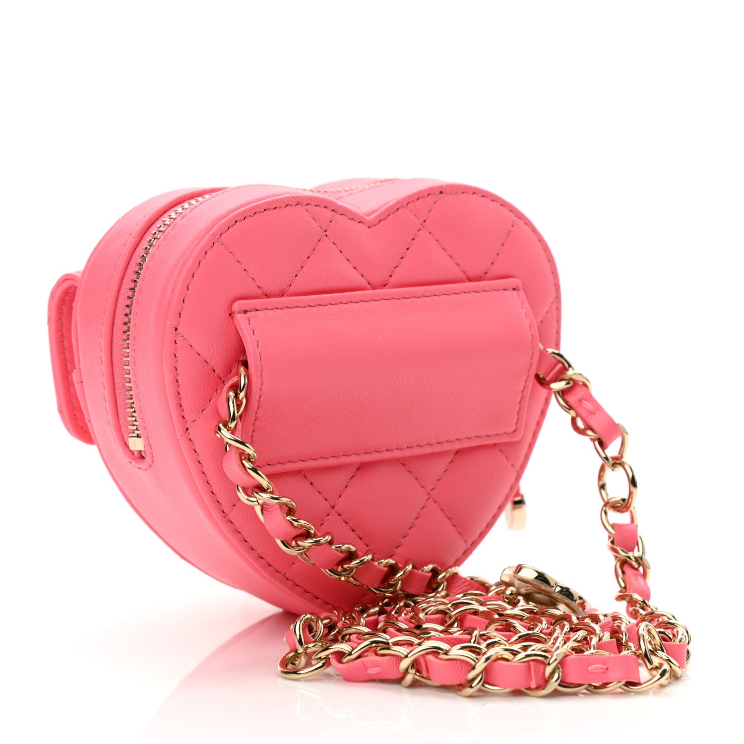 Chanel Lambskin Quilted CC In Love Heart Waist Belt Bag With Chain Pink 3 of 11
