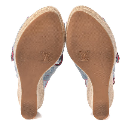 Louis Vuitton Denim Monogram Espadrille Wedge Sandals 40 Blue 7 of 13