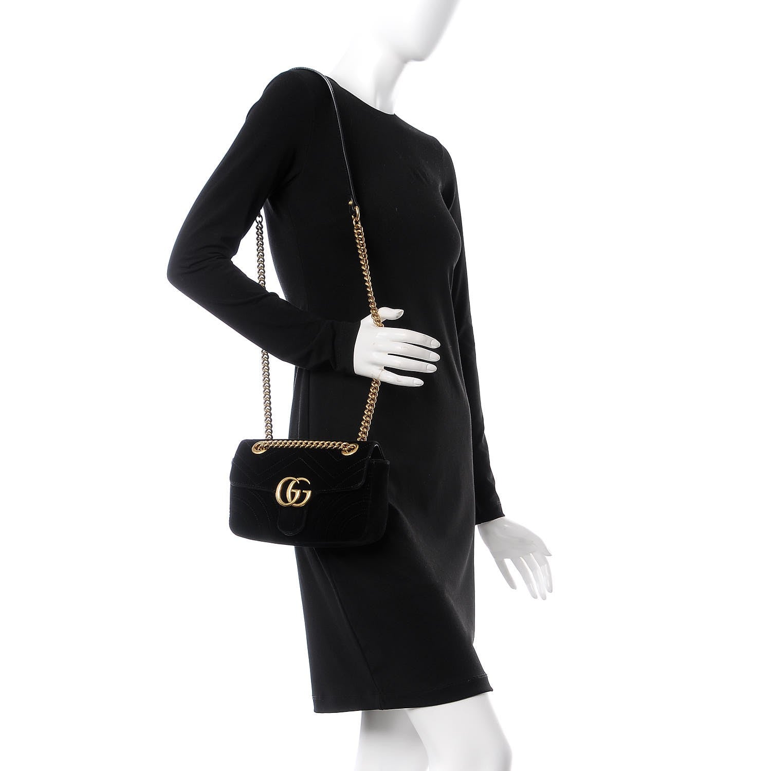Gucci Velvet Matelasse Mini GG Marmont Shoulder Bag Black 2 of 8