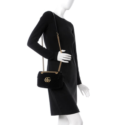 Gucci Velvet Matelasse Mini GG Marmont Shoulder Bag Black 2 of 8