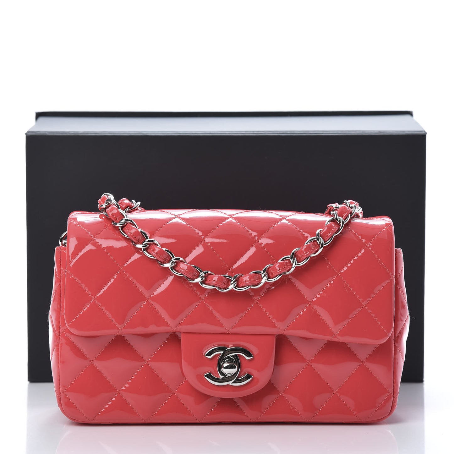 Patent Calfskin Quilted Mini Rectangular Flap Pink