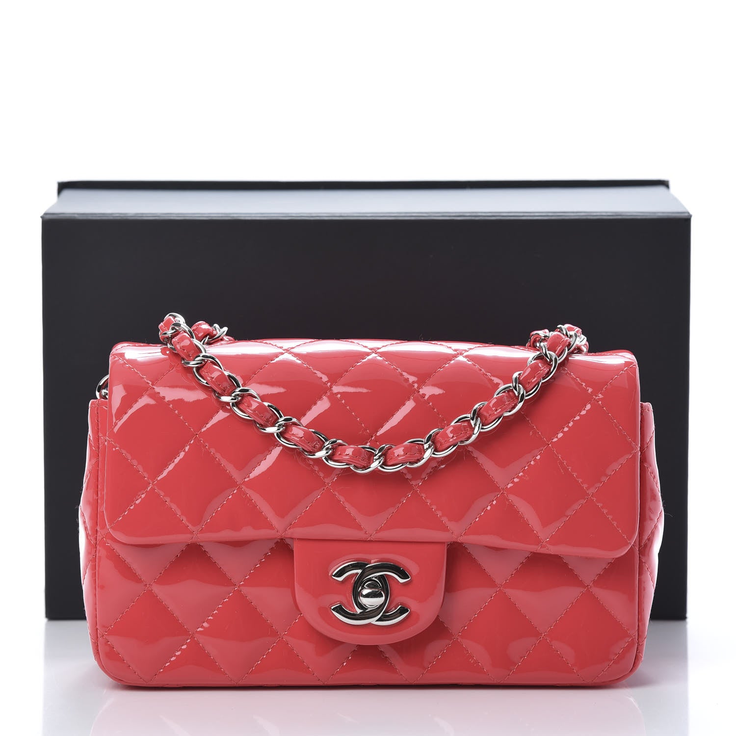 Chanel Patent Calfskin Quilted Mini Rectangular Flap Pink 11 of 11