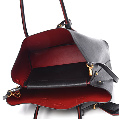 Prada Saffiano Cuir Large Double Bag Black Fuoco 5 of 19