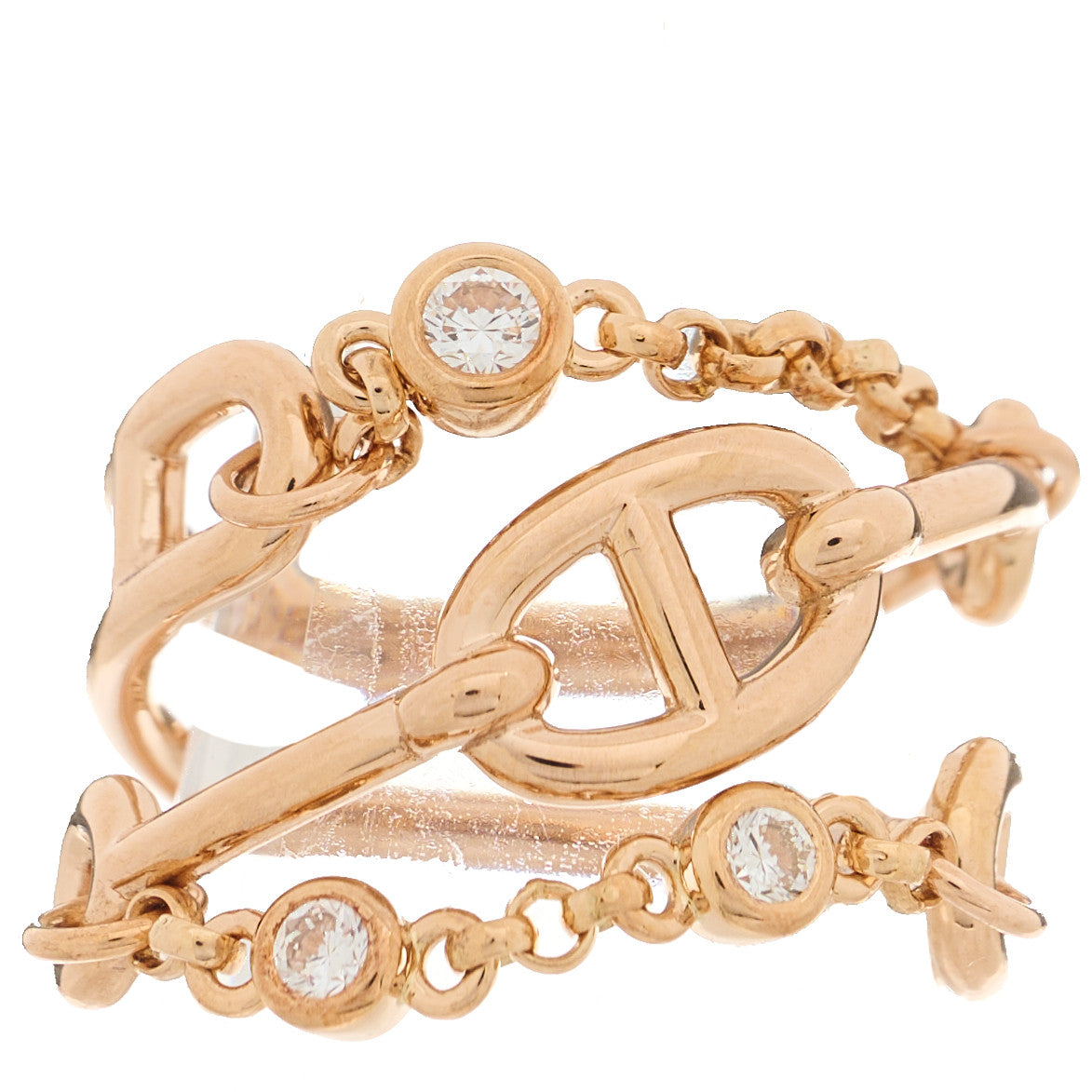 Hermes 18K Rose Gold Diamond MM Chaine d'Ancre Chaos Ring 52 6 1 of 3