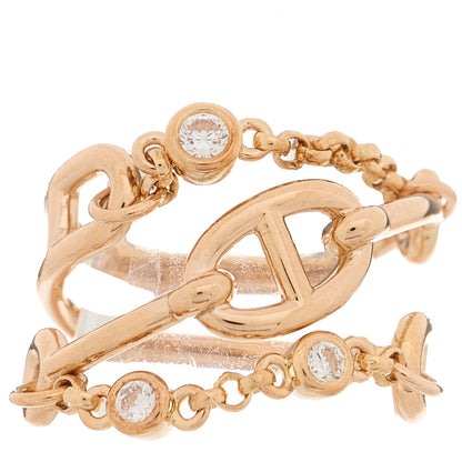 Hermes 18K Rose Gold Diamond MM Chaine d'Ancre Chaos Ring 52 6 1 of 3