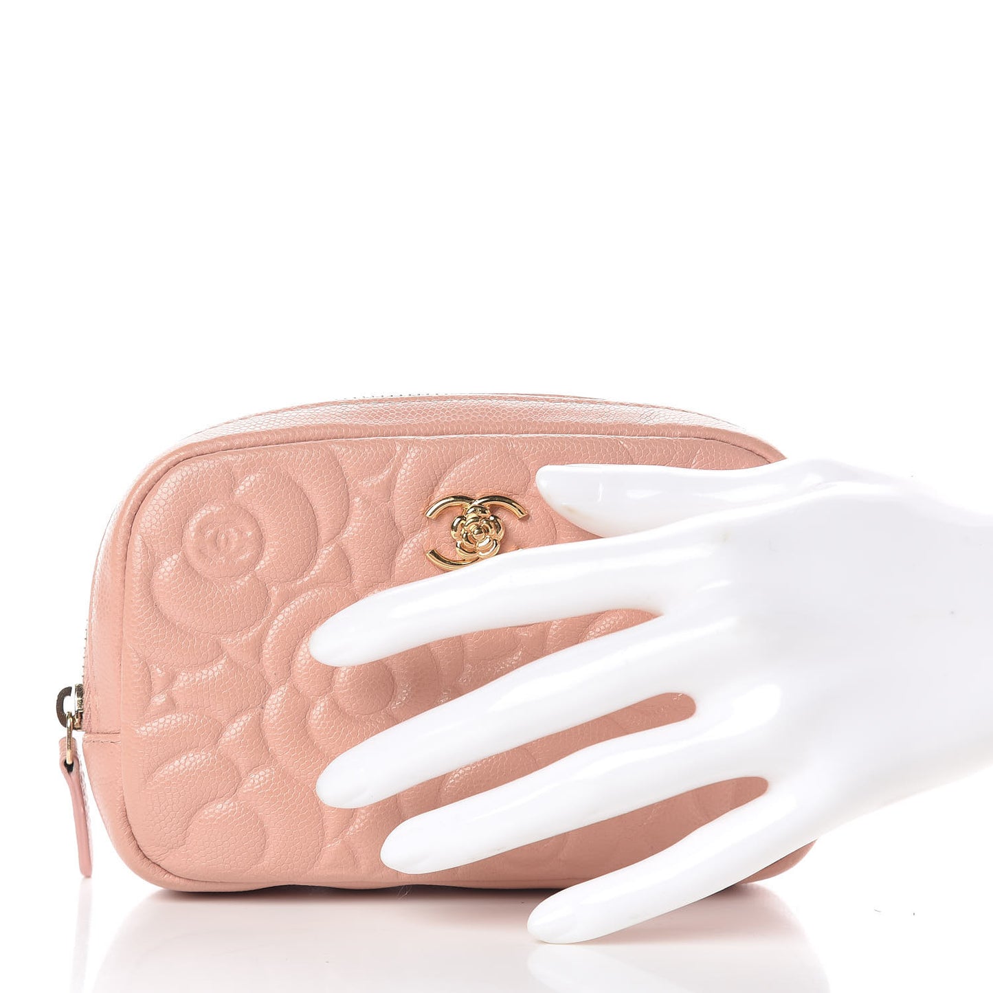 Caviar Camellia Embossed Small Cosmetic Case Nude
