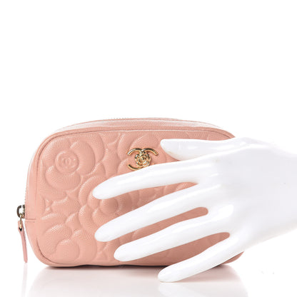 Chanel Caviar Camellia Embossed Small Cosmetic Case Nude 2 of 9
