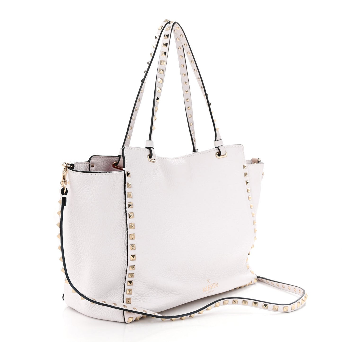 Pebbled Calfskin Medium Rockstud Tote White