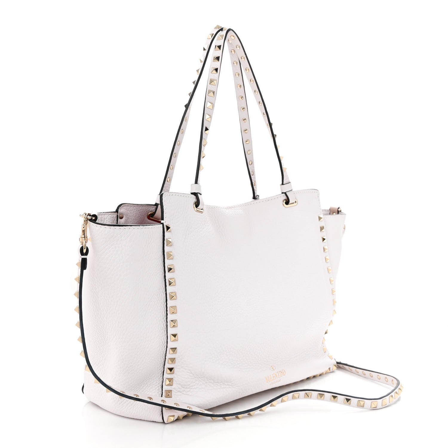 Valentino Garavani Pebbled Calfskin Medium Rockstud Tote White 3 of 10
