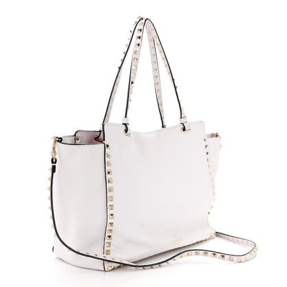 Valentino Garavani Pebbled Calfskin Medium Rockstud Tote White 3 of 10