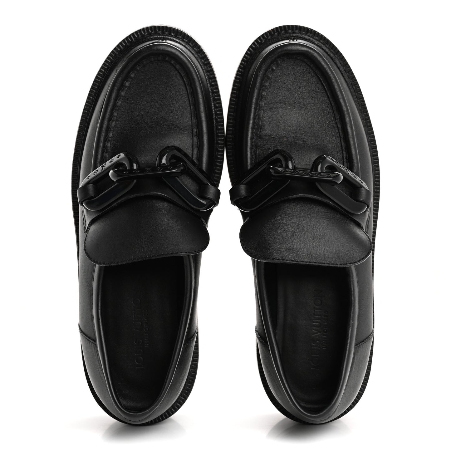 Calfskin Oversized Chain Academy Loafers 37.5 Black