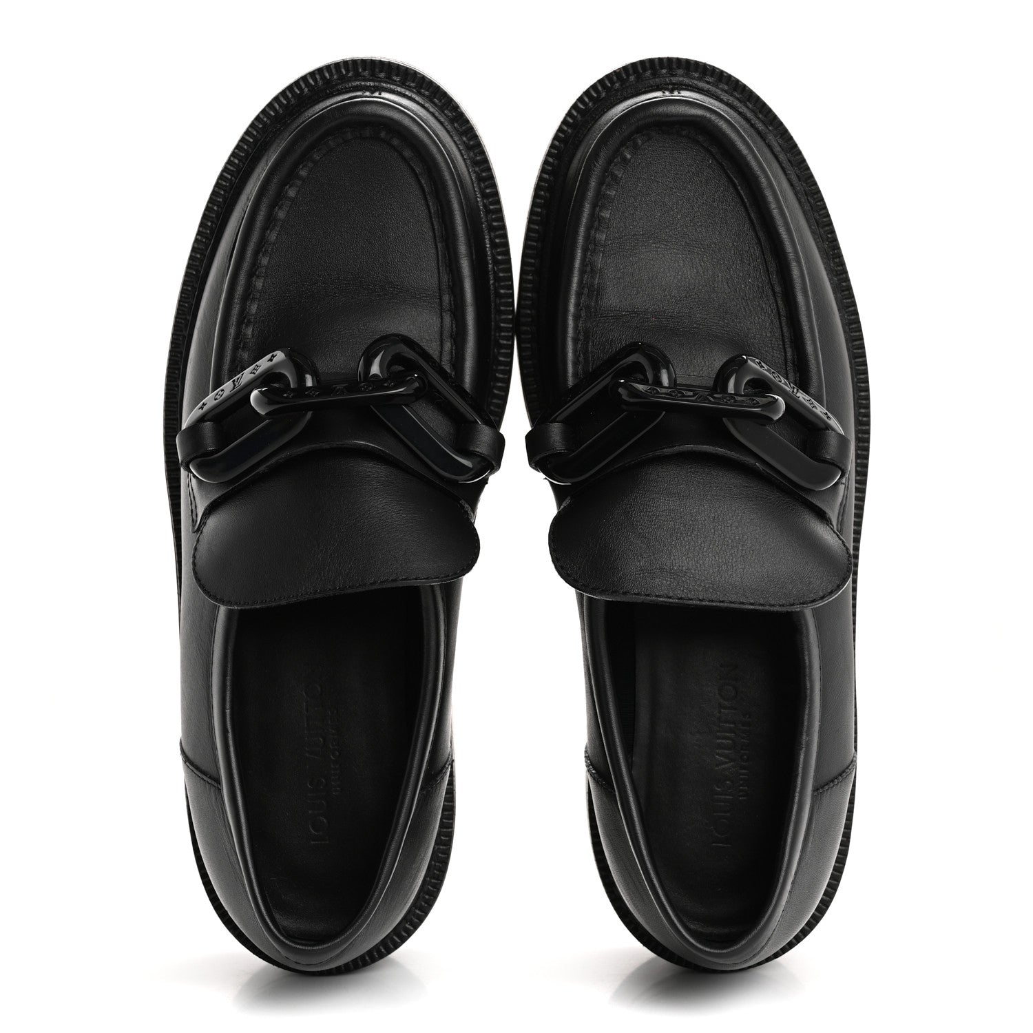 Louis Vuitton Calfskin Oversized Chain Academy Loafers 37.5 Black 2 of 13