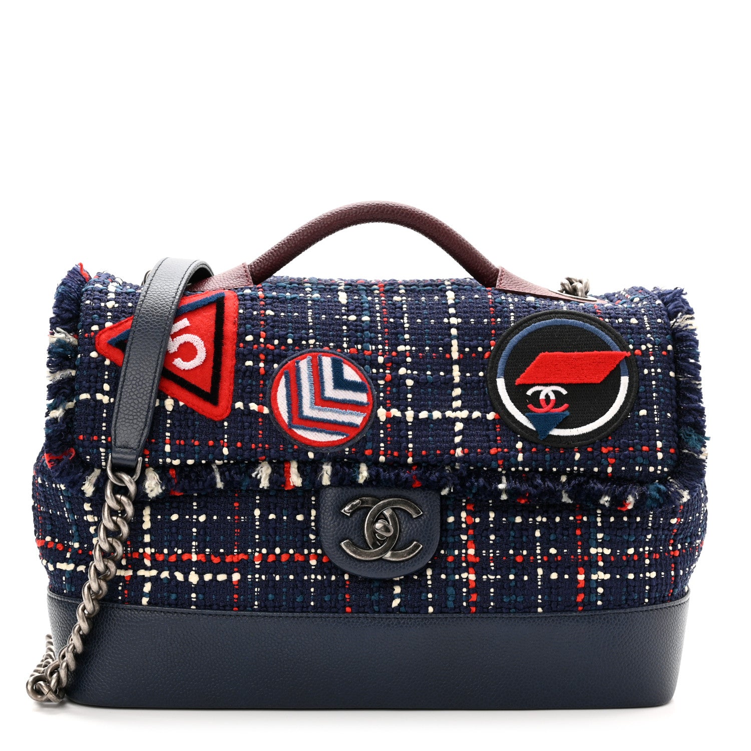 Chanel Tweed Trip Top Handle Flap Navy 1 of 10