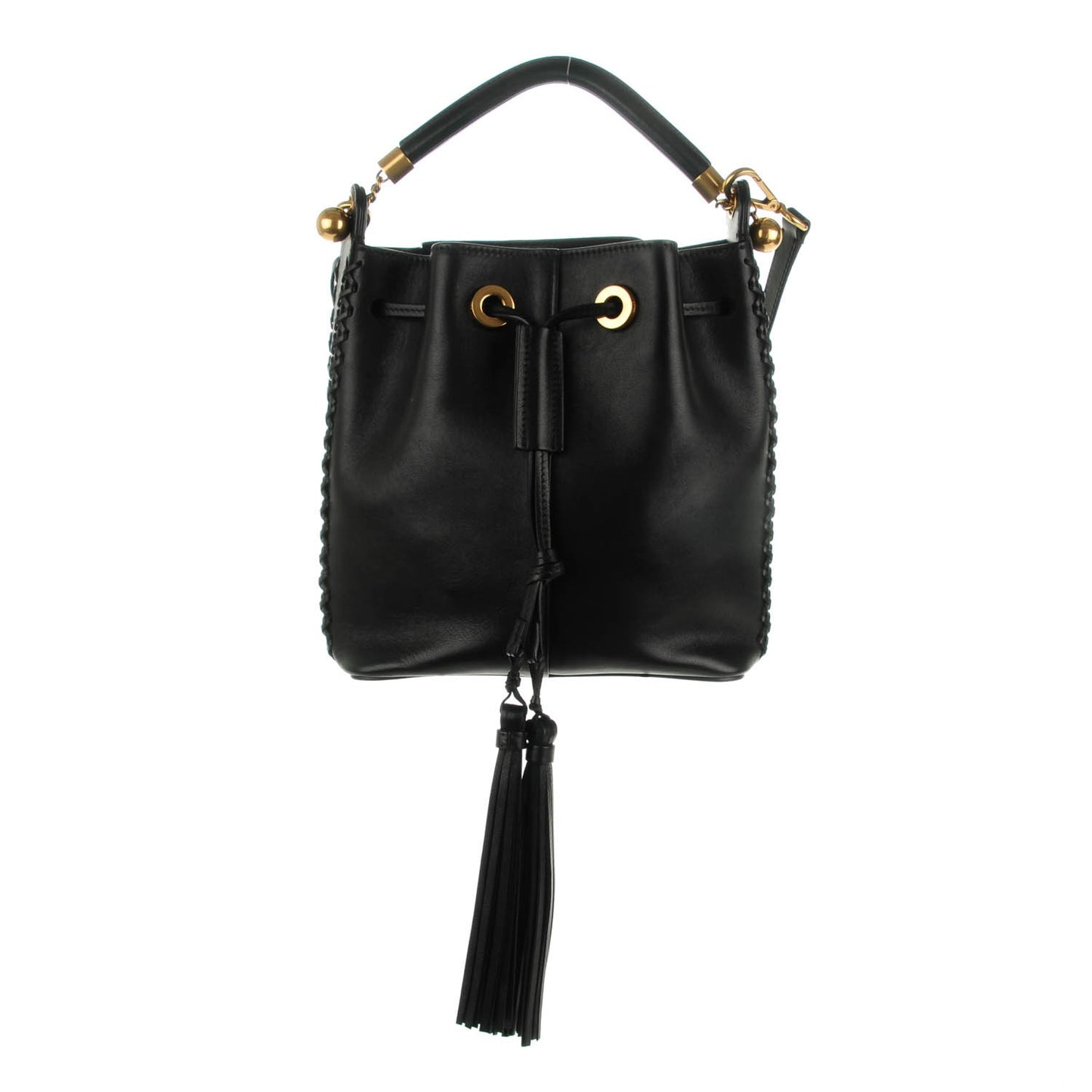Calfskin Medium Gala Cross-Stitch Bucket Bag Black