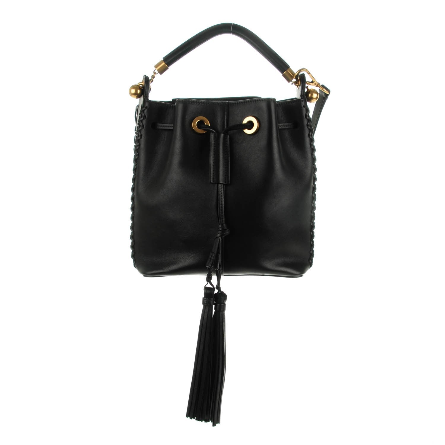 Chloe Calfskin Medium Gala Cross-Stitch Bucket Bag Black 1 of 7