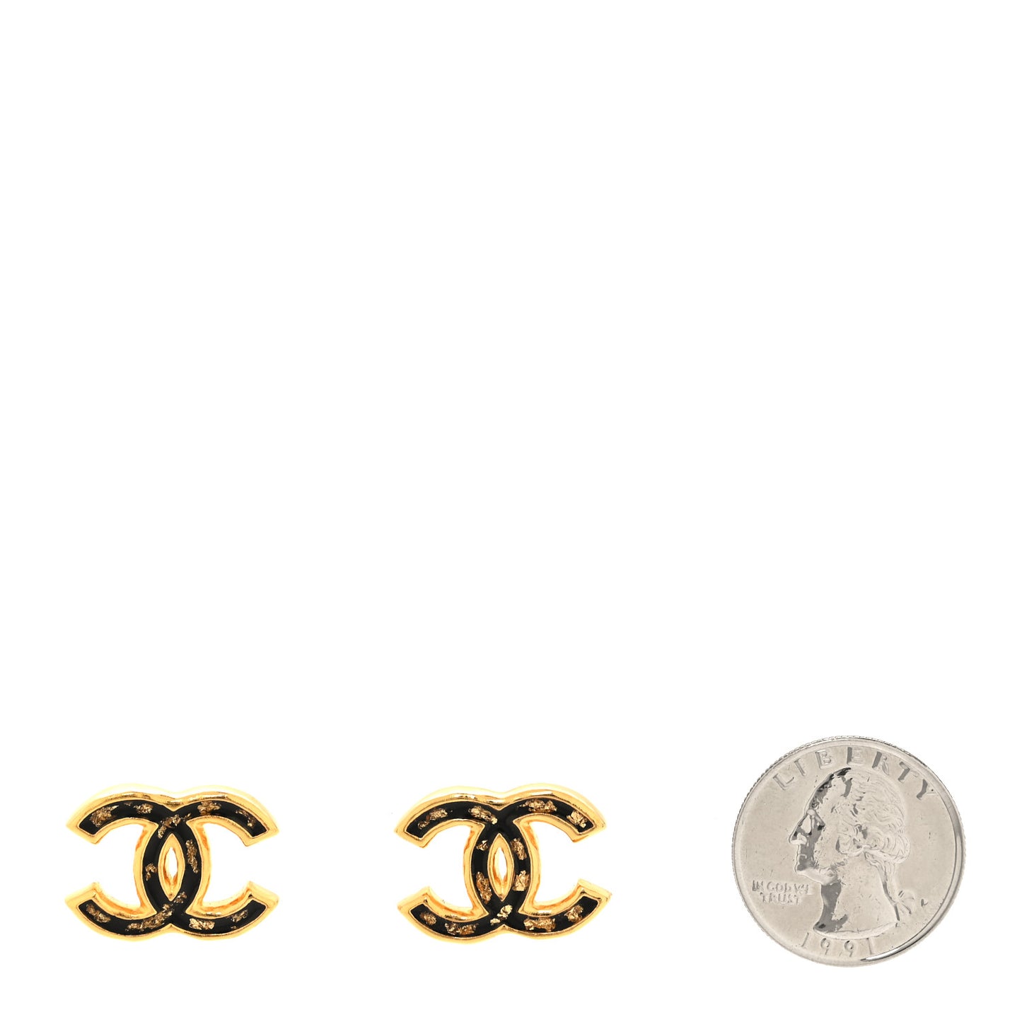 Resin CC Stud Earrings Black Gold