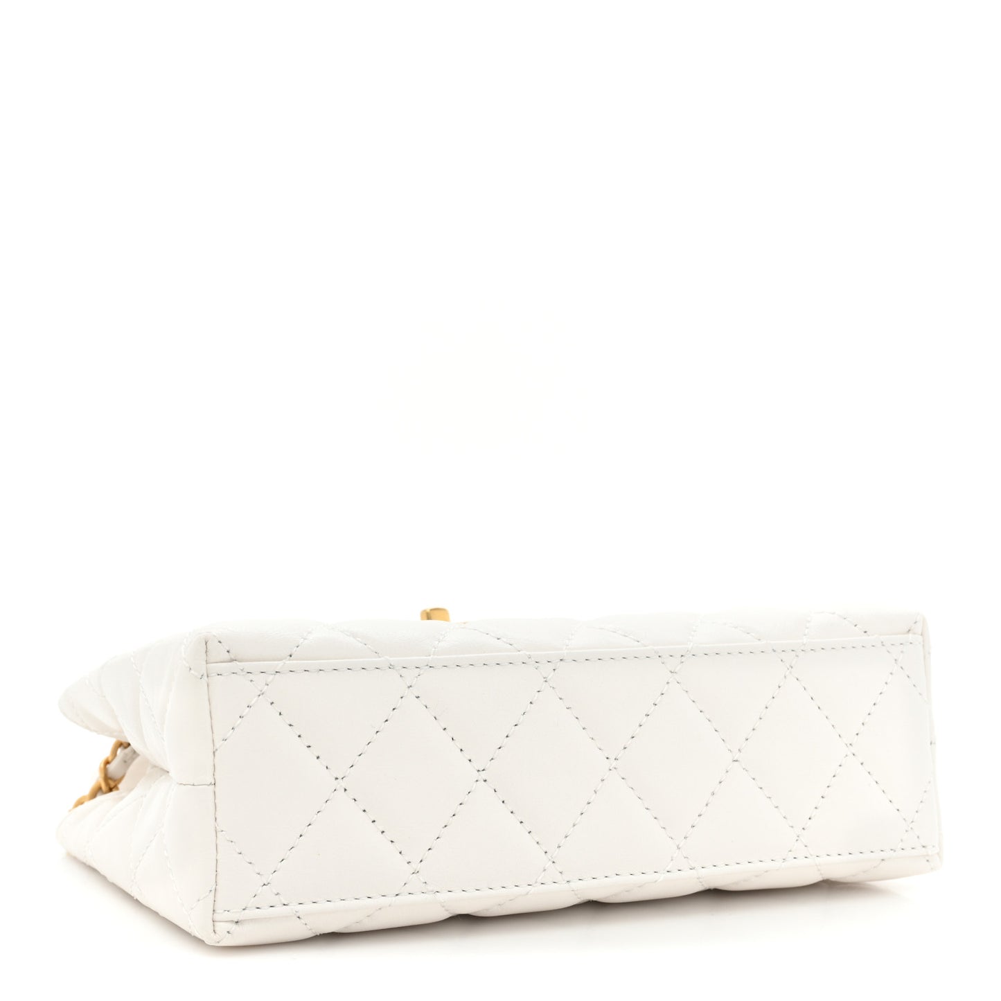 Shiny Aged Calfskin Quilted Nano Kelly Shopper White