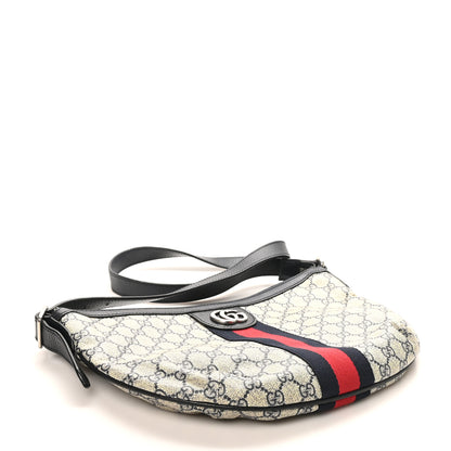 Gucci GG Supreme Monogram Textured Dollar Calfskin Web Small Ophidia Half Moon Hobo Beige Blue 4 of 10