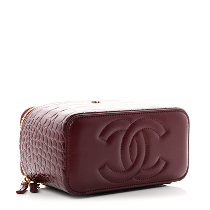 Chanel Calfskin Crocodile Embossed Crococo Small Top Handle Vanity Case With Chain Dark Burgundy 4 of 11